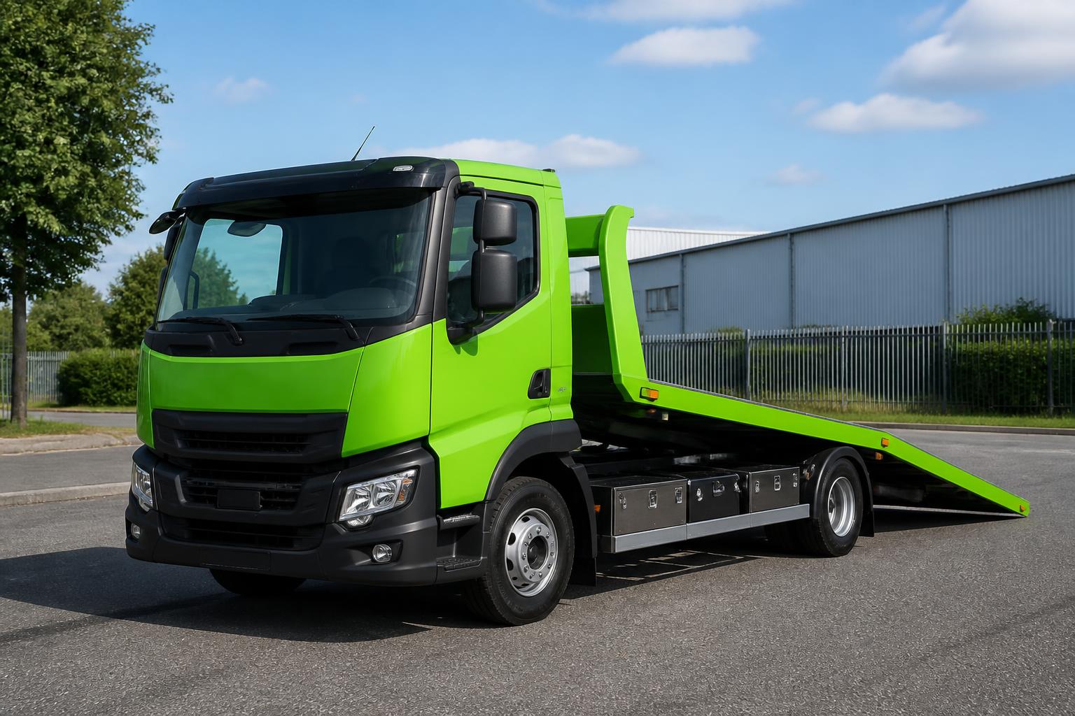 Green Recovery tilt-bed truck