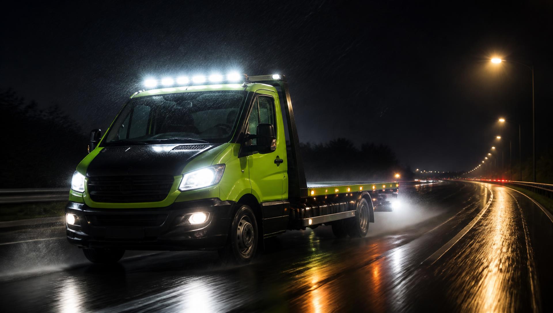 Recovery truck on the motorway at night